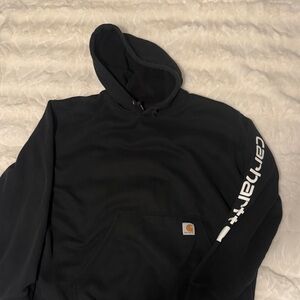 Carhartt Black Pullover Hoodie with White Sleeve Script